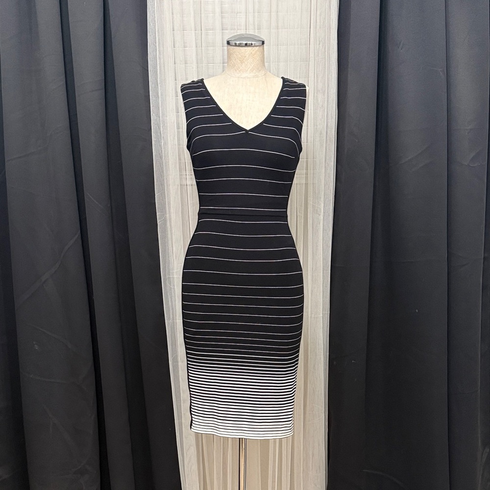 Elegant Black and White Striped Dress